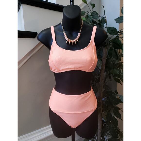 Popvil 2 Piece Swimsuit Womens Medium Pink Stretch Triangle Adjustable Strap - Picture 2 of 10